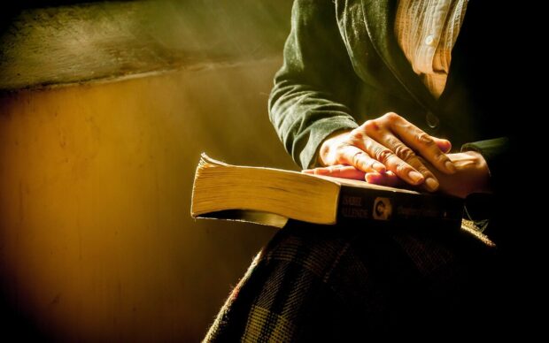 book, woman, hands