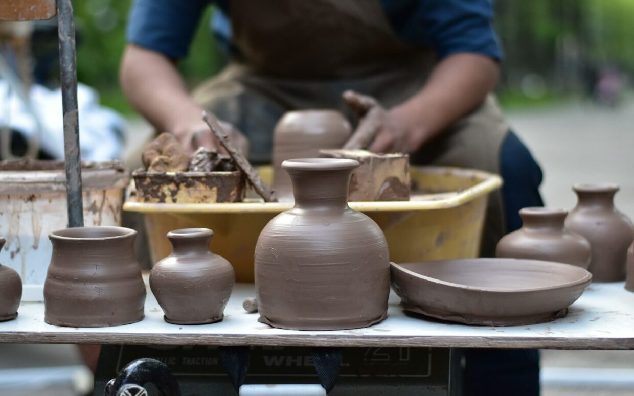 several clay vase molds